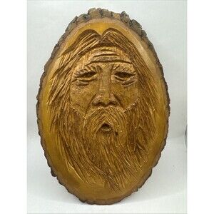 Old Man Tree Spirit Face Folk Art Carved Wood Wall Sculpture Signed PH 4/19/2015